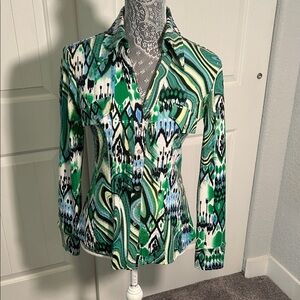 Cartise Green and Blue Patterned Button-Up Shirt 6